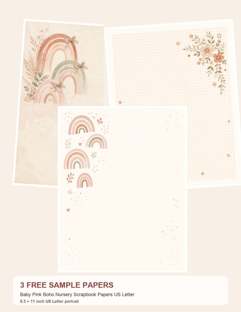 Free Baby Pink Boho Nursery Scrapbook Papers US Letter – 3 Scrapbook Paper Samples preview
