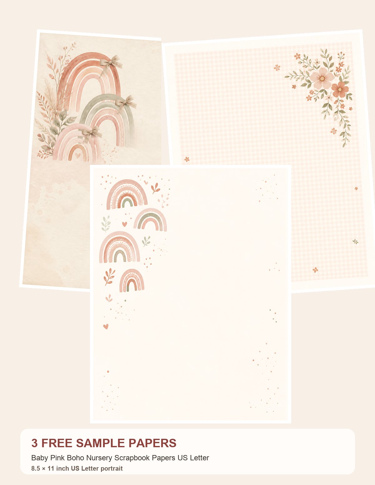 Free Baby Pink Boho Nursery Scrapbook Papers US Letter – 3 Scrapbook Paper Samples