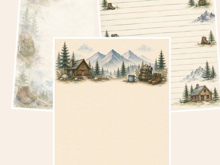 Free Mountain Cabin Trip Journal Collection – 3 Scrapbook Paper Samples