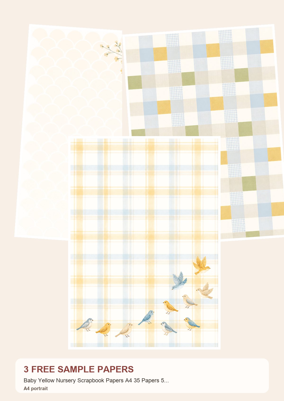 Free Baby Yellow Nursery Scrapbook Papers A4 35 Papers 5 Printable Die Cut Sheets – 3 Scrapbook Paper Samples