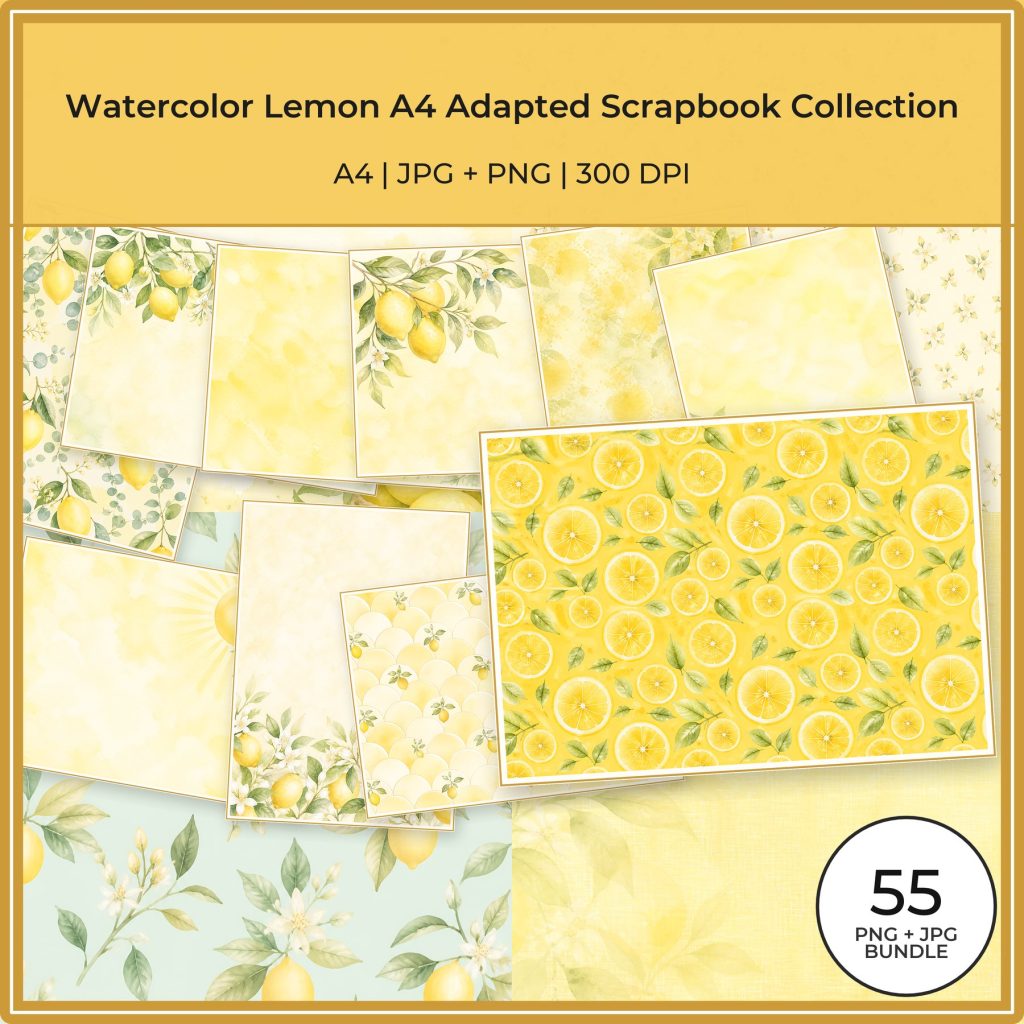 Watercolor Lemon A4 Digital Papers 30