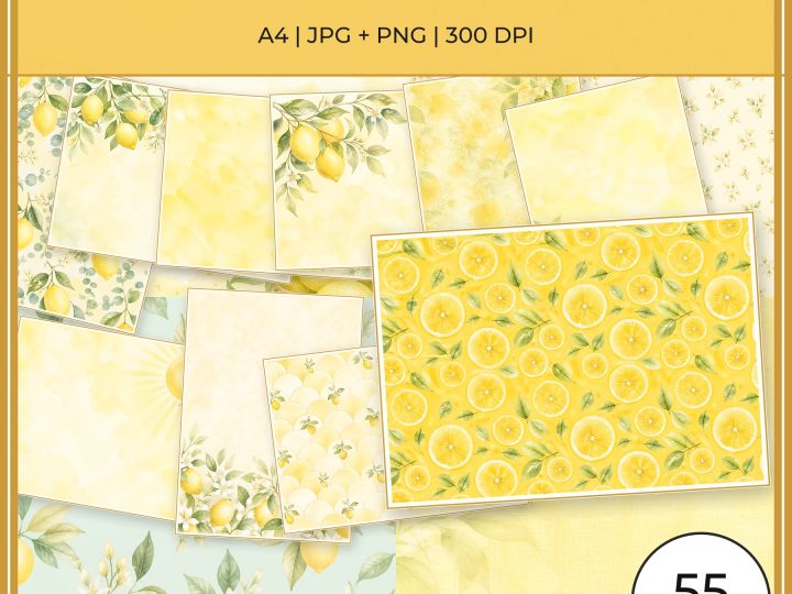 Watercolor Lemon A4 Digital Papers 30