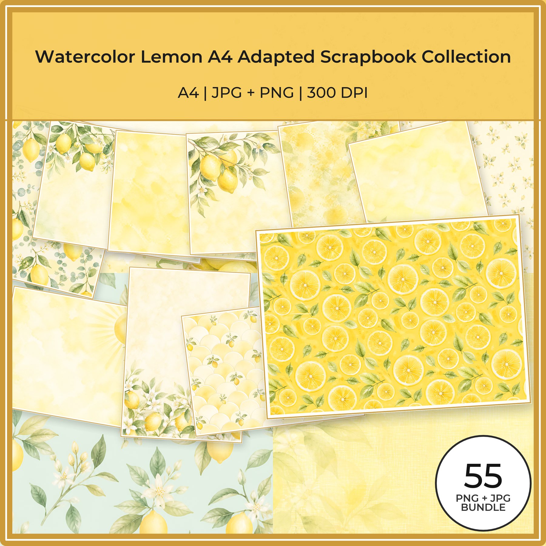 Watercolor Lemon A4 Digital Papers 30