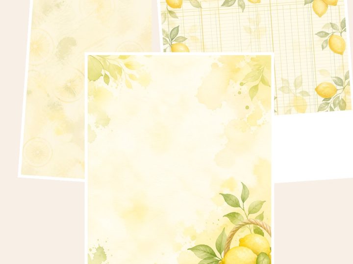 Free Watercolor Lemon A4 Digital Papers 30 – 3 A4 Paper Samples