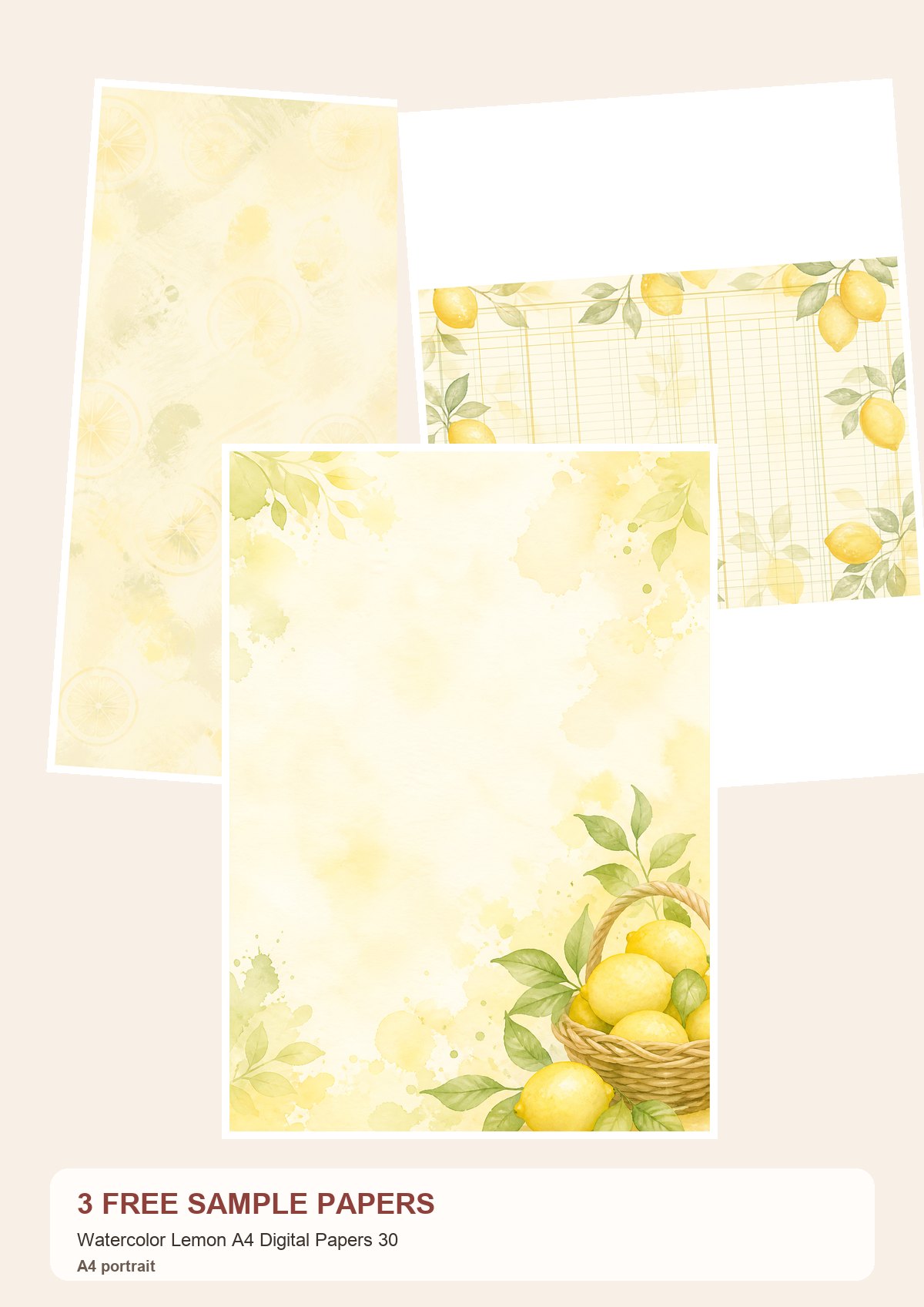 Free Watercolor Lemon A4 Digital Papers 30 – 3 A4 Paper Samples