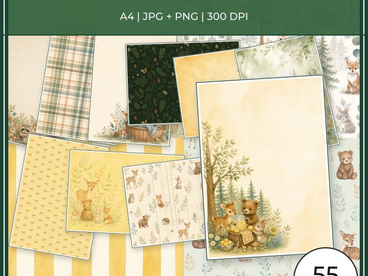Woodland Baby Animals A4 Digital Papers