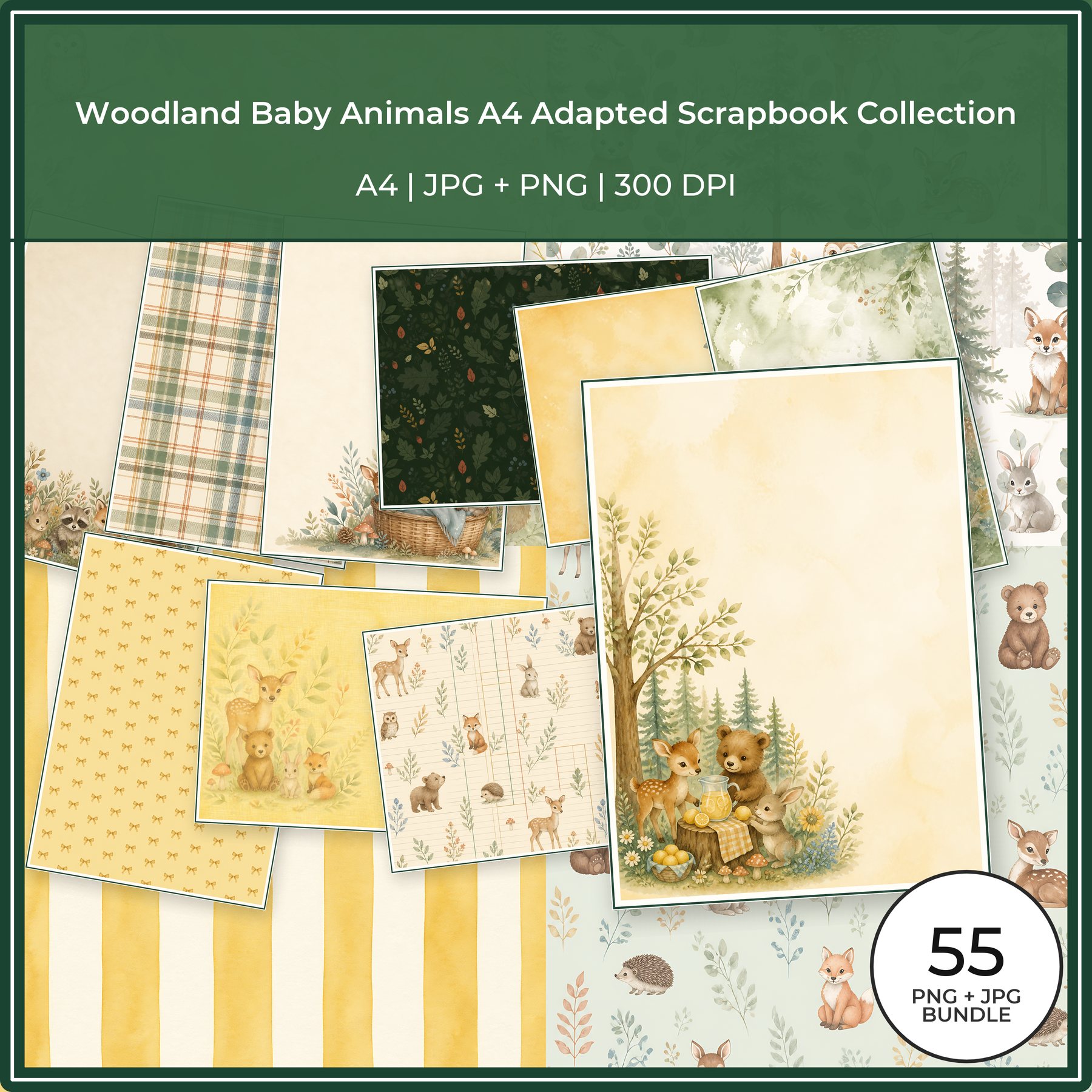 Woodland Baby Animals A4 Digital Papers