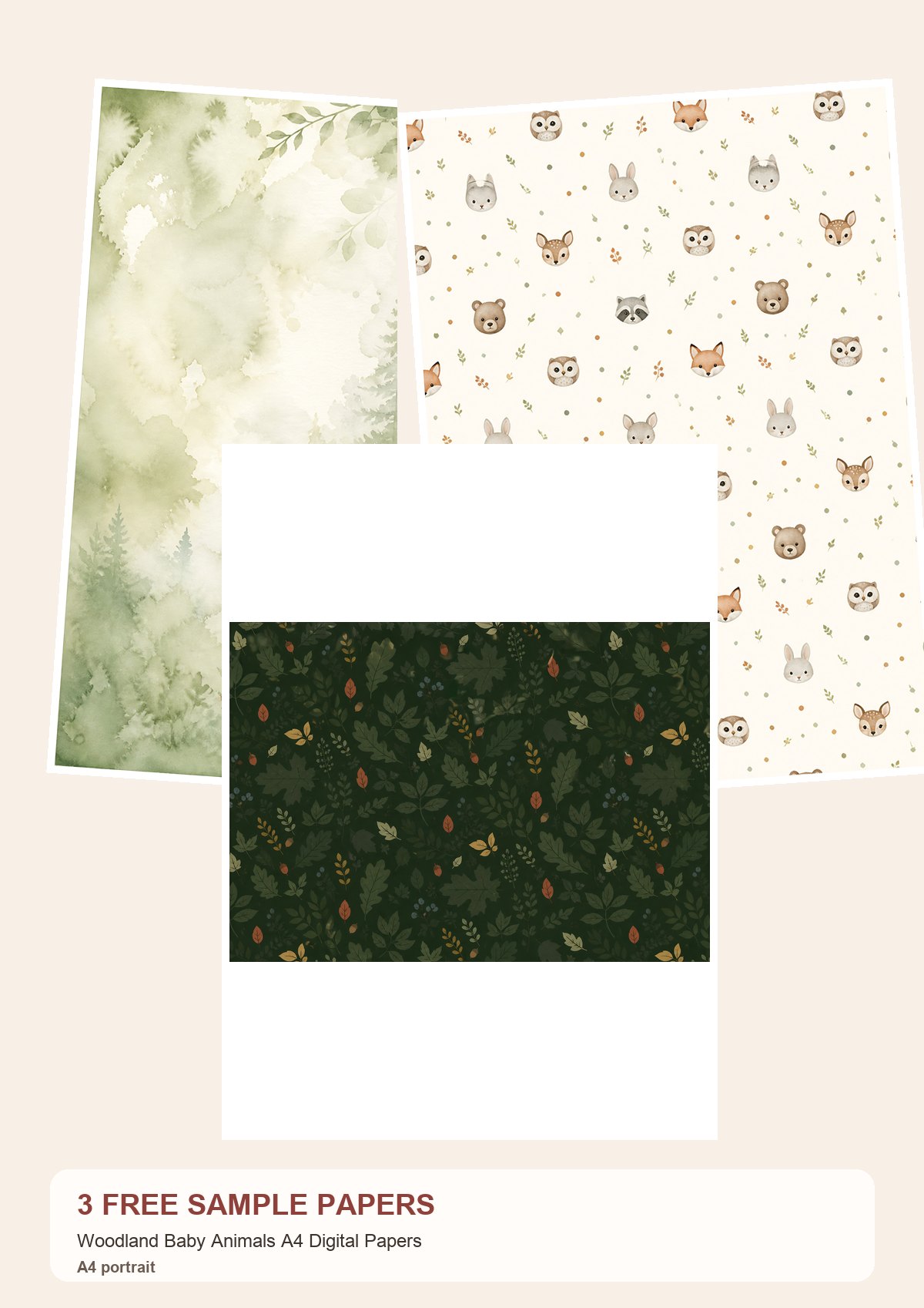 Free Woodland Baby Animals A4 Digital Papers – 3 A4 Paper Samples