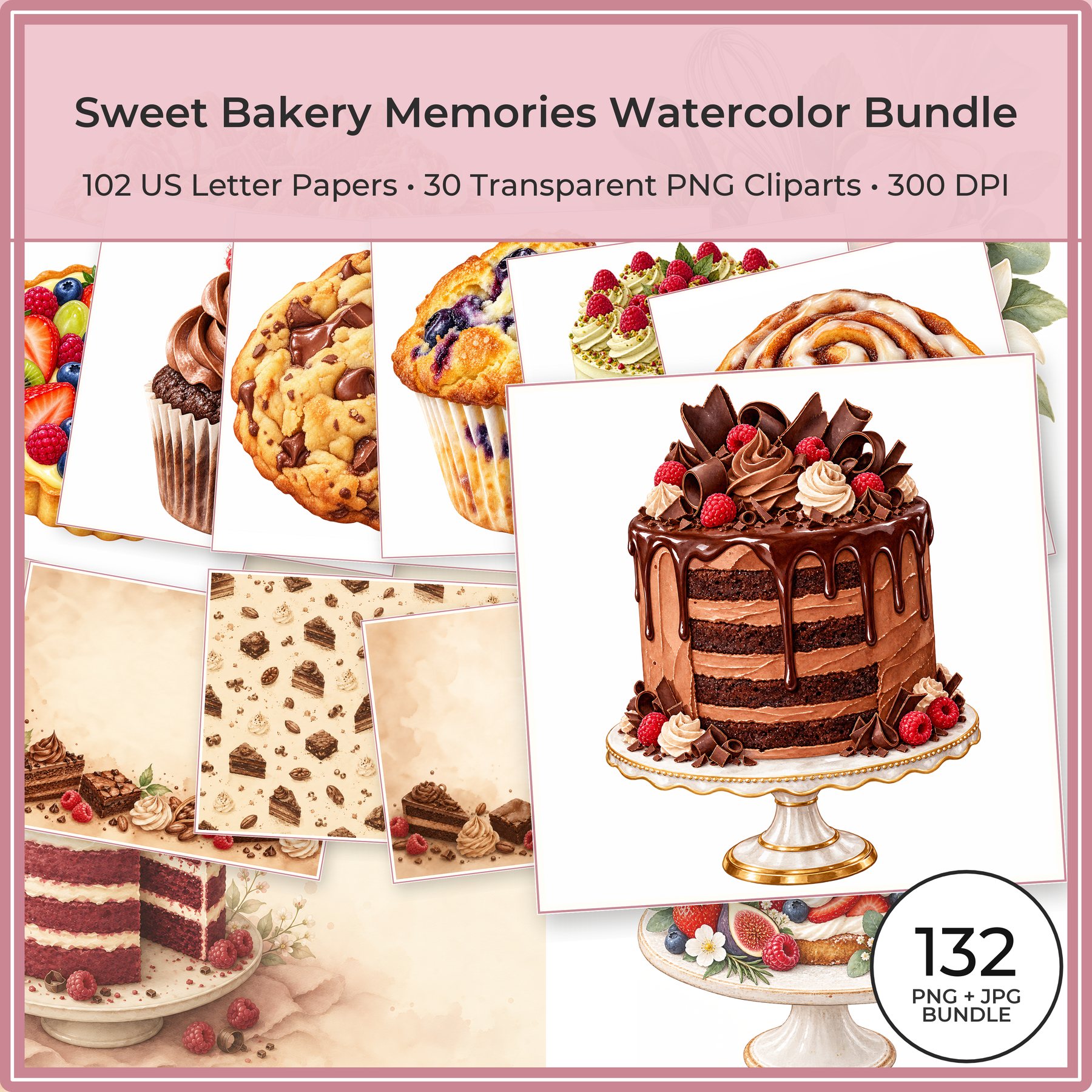 Sweet Bakery Watercolor Bundle 102 Us
