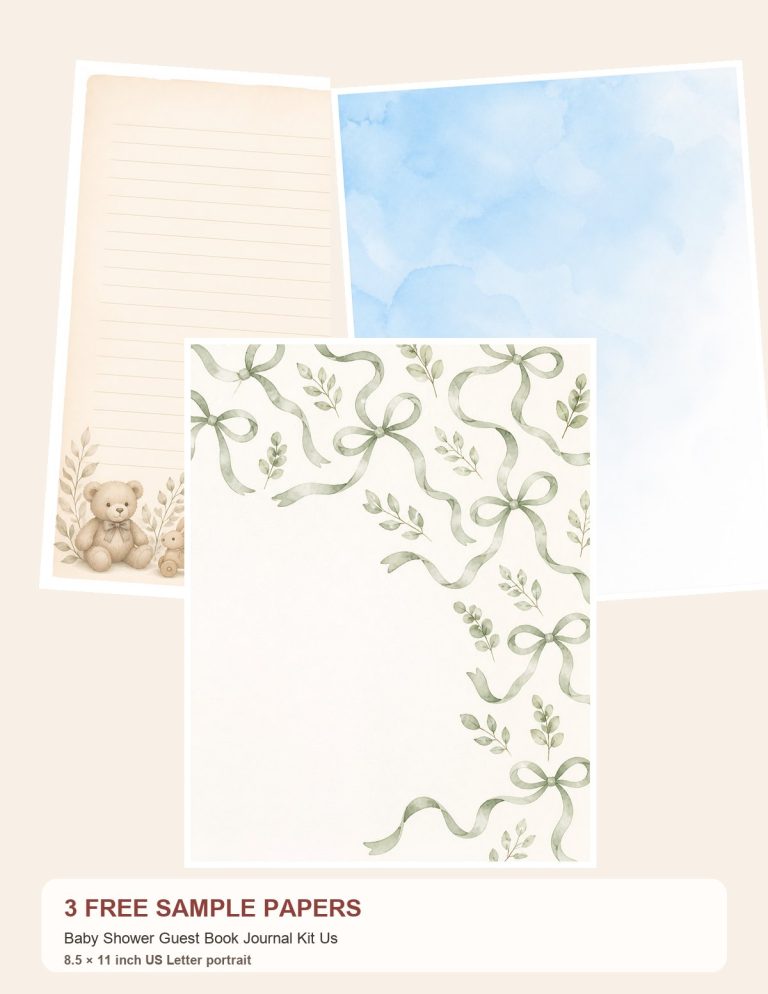 Free Baby Shower Guest Book Journal Kit Us – 3 US Letter Paper Samples preview