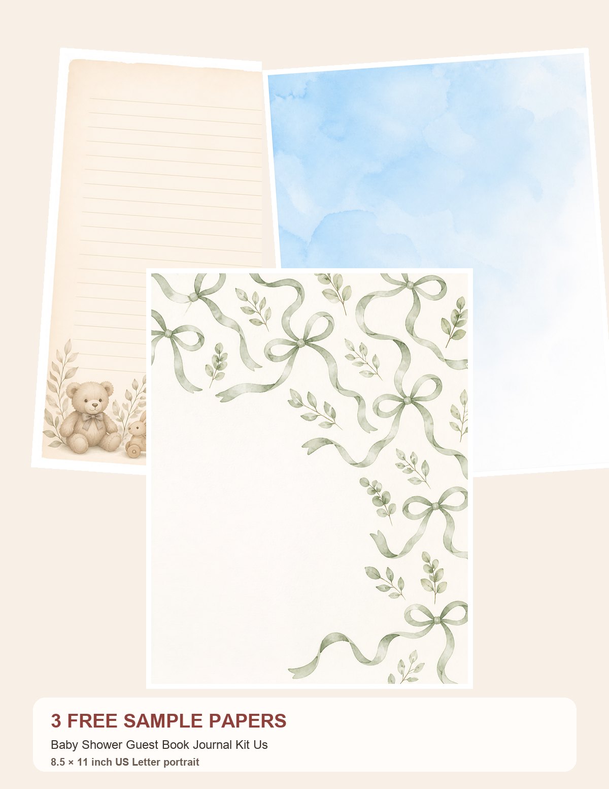 Free Baby Shower Guest Book Journal Kit Us – 3 US Letter Paper Samples