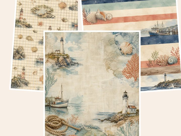Free Vintage Seaside Travel Archive US Letter – 3 Printable Scrapbook Paper Samples