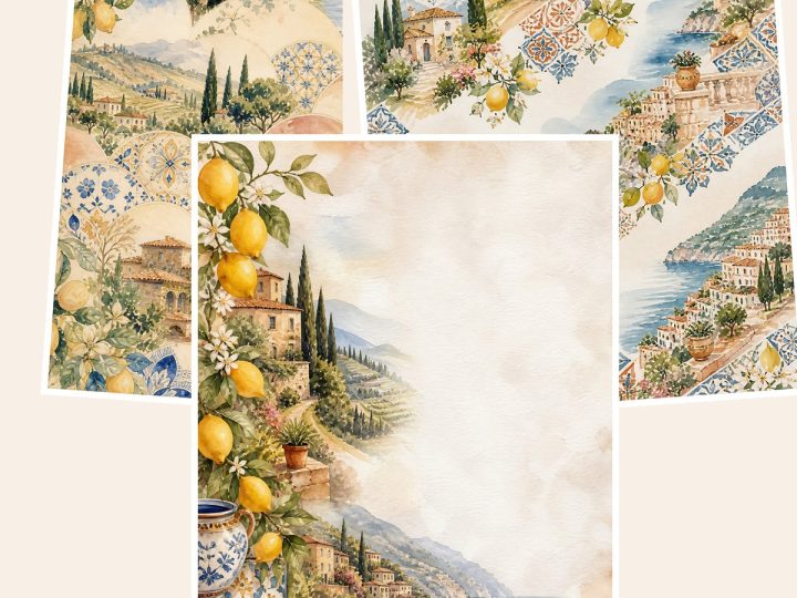 Free Italy Tuscany and Amalfi Travel US Letter – 3 Printable Scrapbook Paper Samples