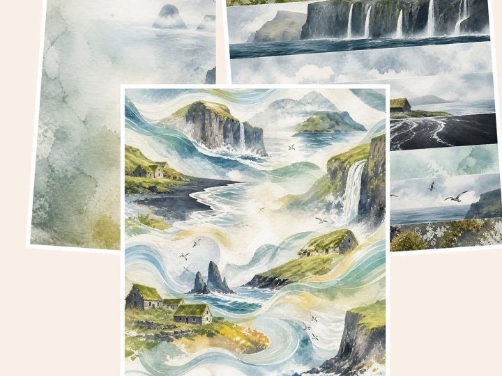 Free Faroe Islands North Atlantic Escape US Letter – 3 Printable Scrapbook Paper Samples