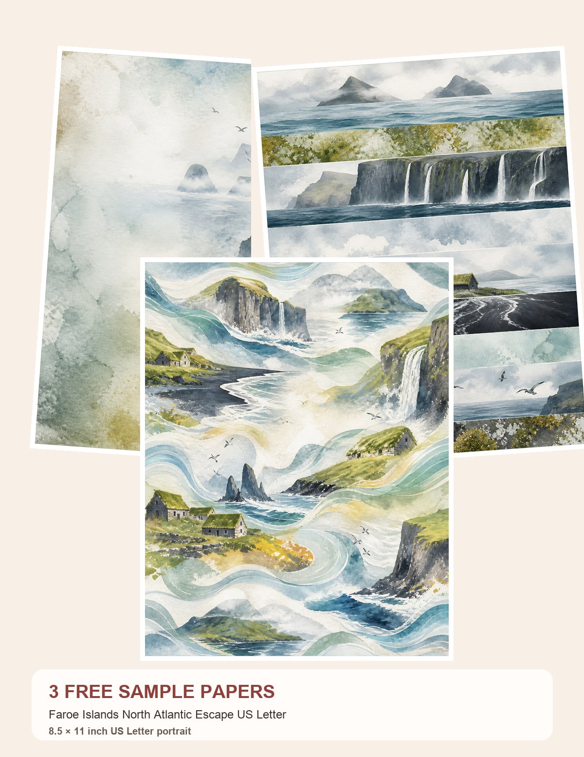 Free Faroe Islands North Atlantic Escape US Letter – 3 Printable Scrapbook Paper Samples