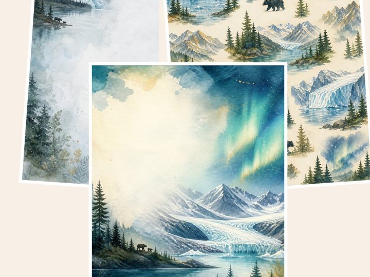 Free Alaska Glacier National Parks US Letter – 3 Printable Scrapbook Paper Samples