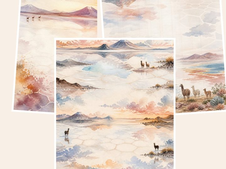 Free Salar de Uyuni Andean Landscapes US Letter – 3 Printable Scrapbook Paper Samples