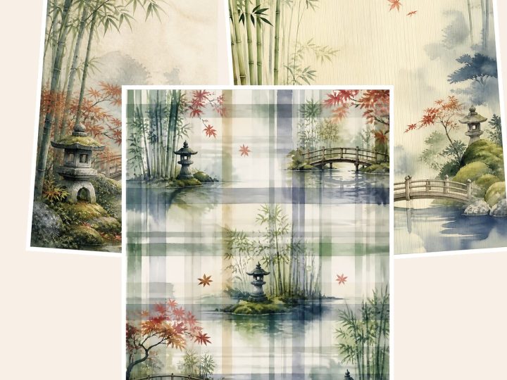 Free Arashiyama Kyoto Garden Journey US Letter – 3 Printable Scrapbook Paper Samples