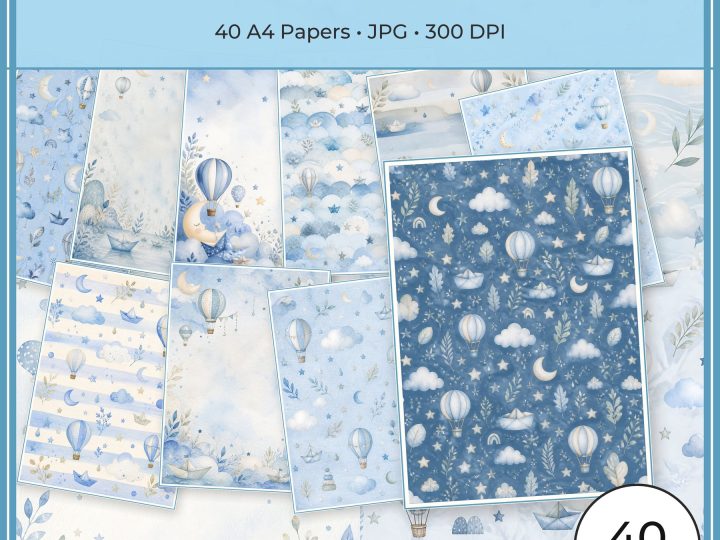 Baby Blue Watercolor A4 Adapted Collection