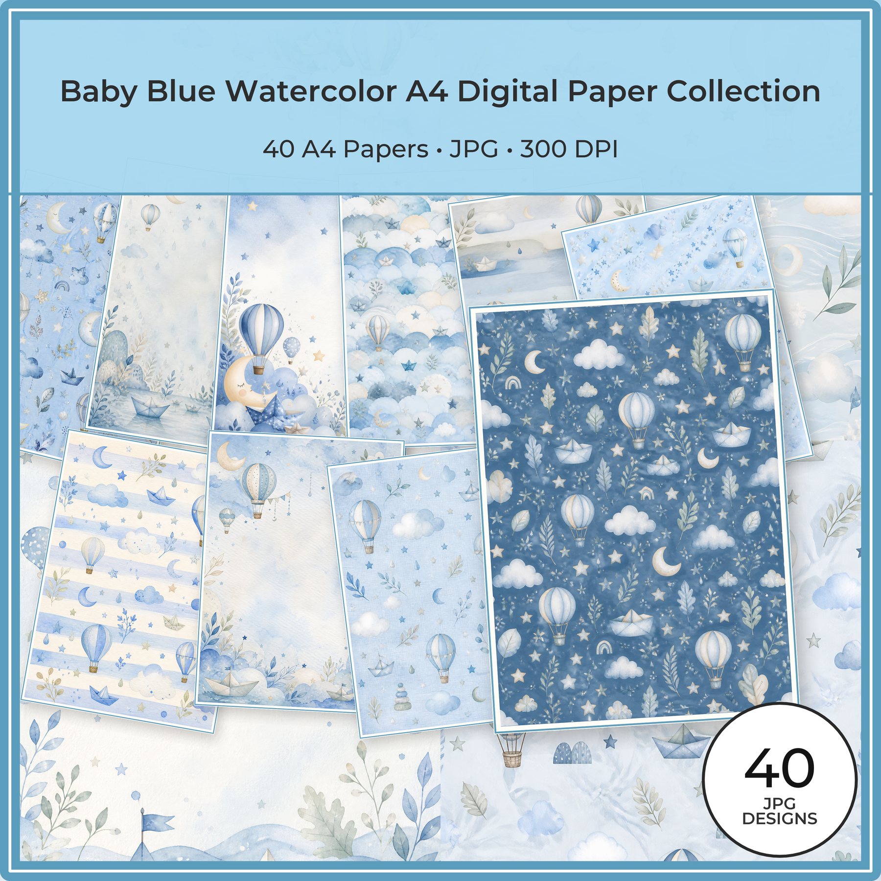Baby Blue Watercolor A4 Adapted Collection