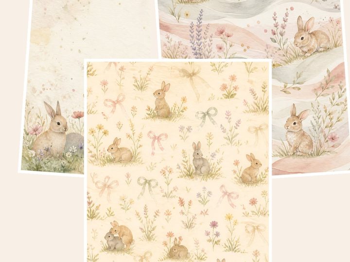Free Baby Bunny US Letter Collection – 3 Printable Scrapbook Paper Samples