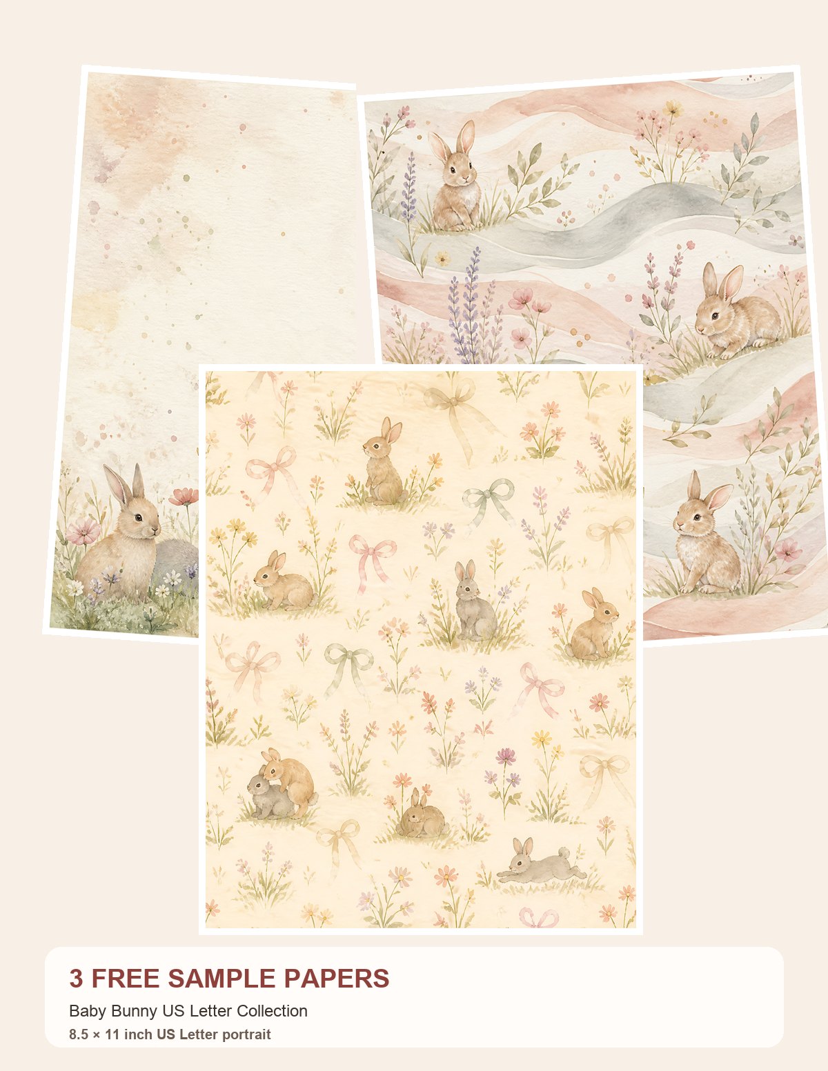 Free Baby Bunny US Letter Collection – 3 Printable Scrapbook Paper Samples