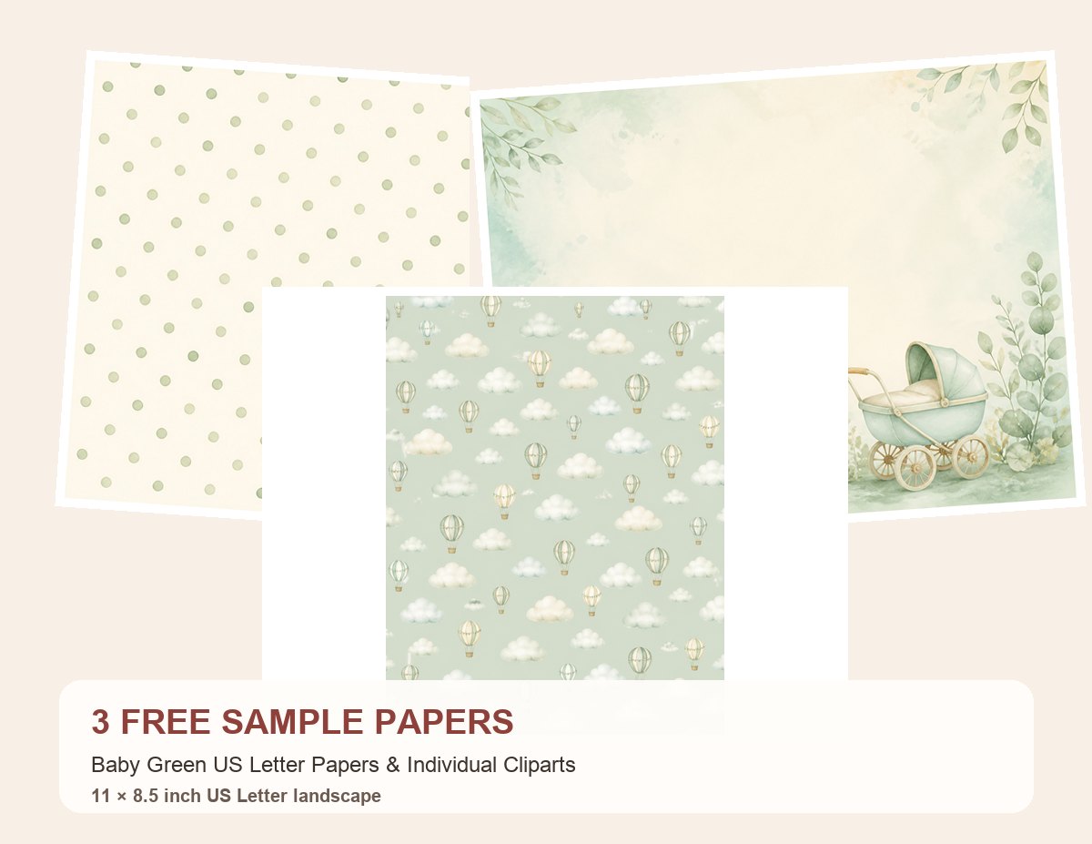 Free Baby Green US Letter Papers & Individual Cliparts – 3 US Letter Paper Samples