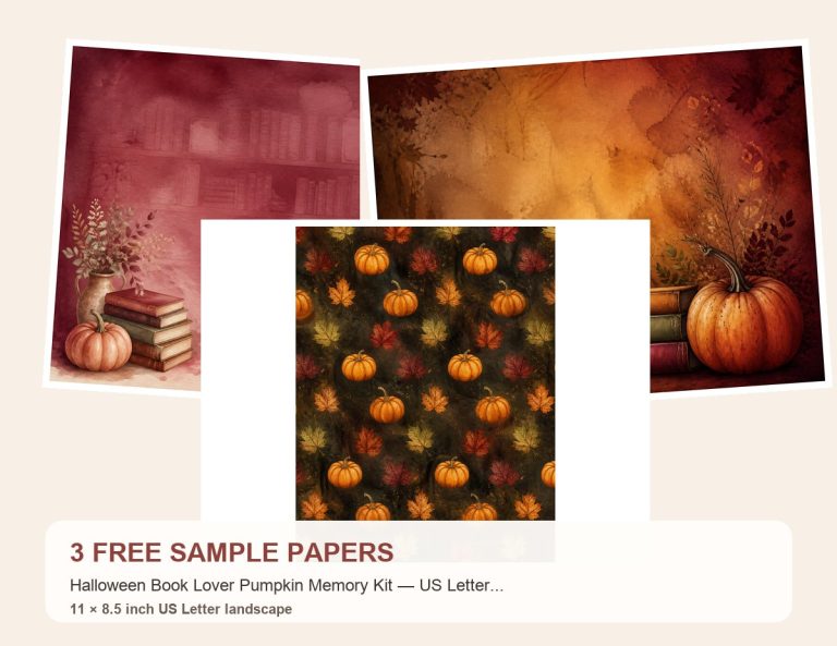 Free Halloween Book Lover Pumpkin Memory Kit — US Letter Papers & PNG Cliparts – 3 US Letter Paper Samples preview