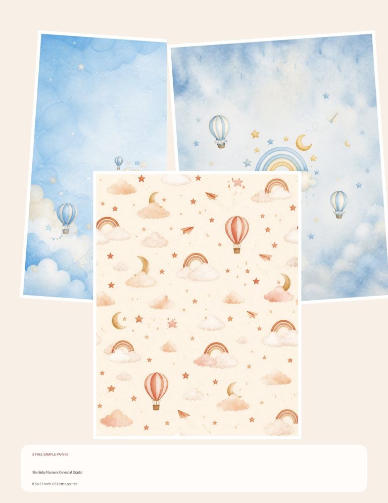 Free Sky Baby Nursery Celestial Digital – 3 Printable Scrapbook Paper Samples preview
