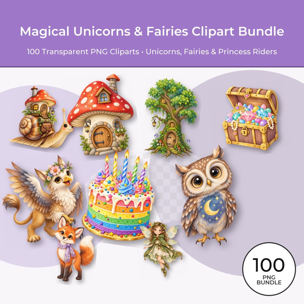 Magical Unicorns & Fairies Clipart Bundle 2026