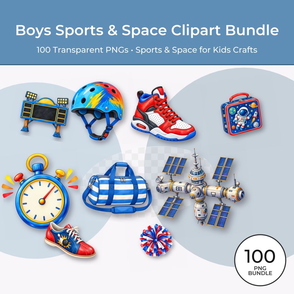 Boys Sports And Space Clipart Bundle 100