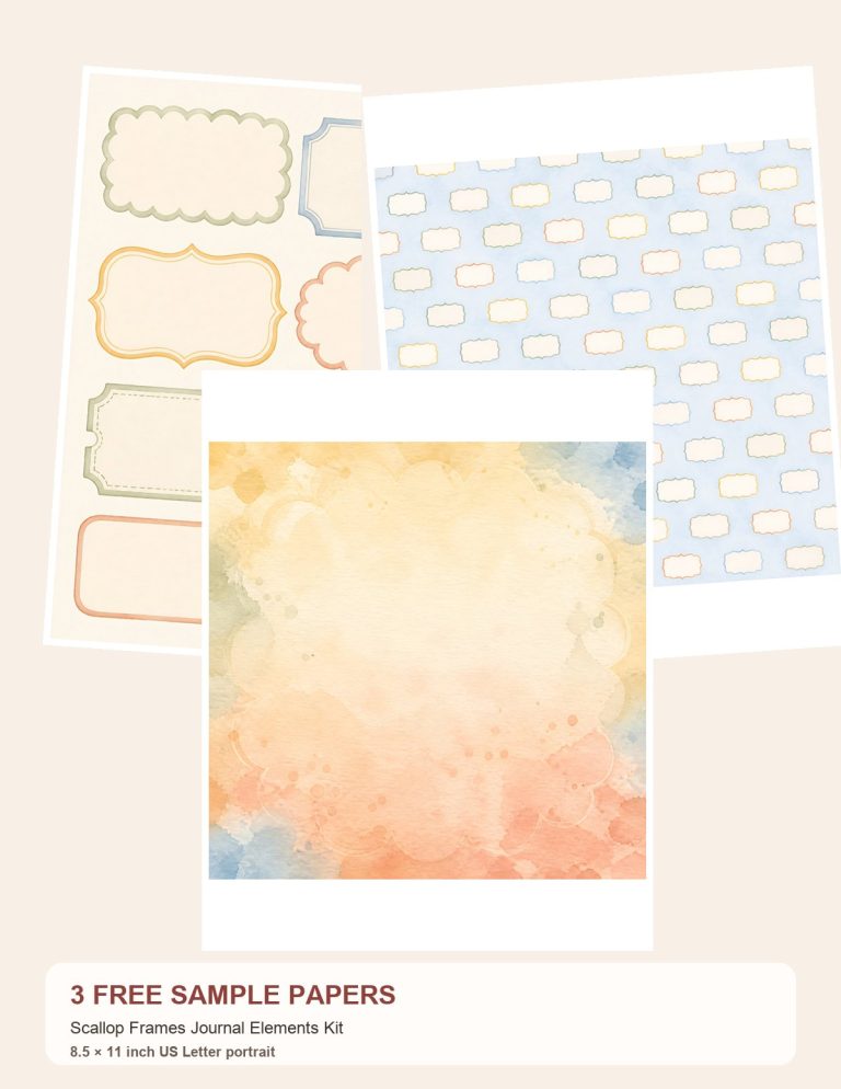 Free Scallop Frames Journal Elements Kit – 3 square and US Letter Paper Samples preview