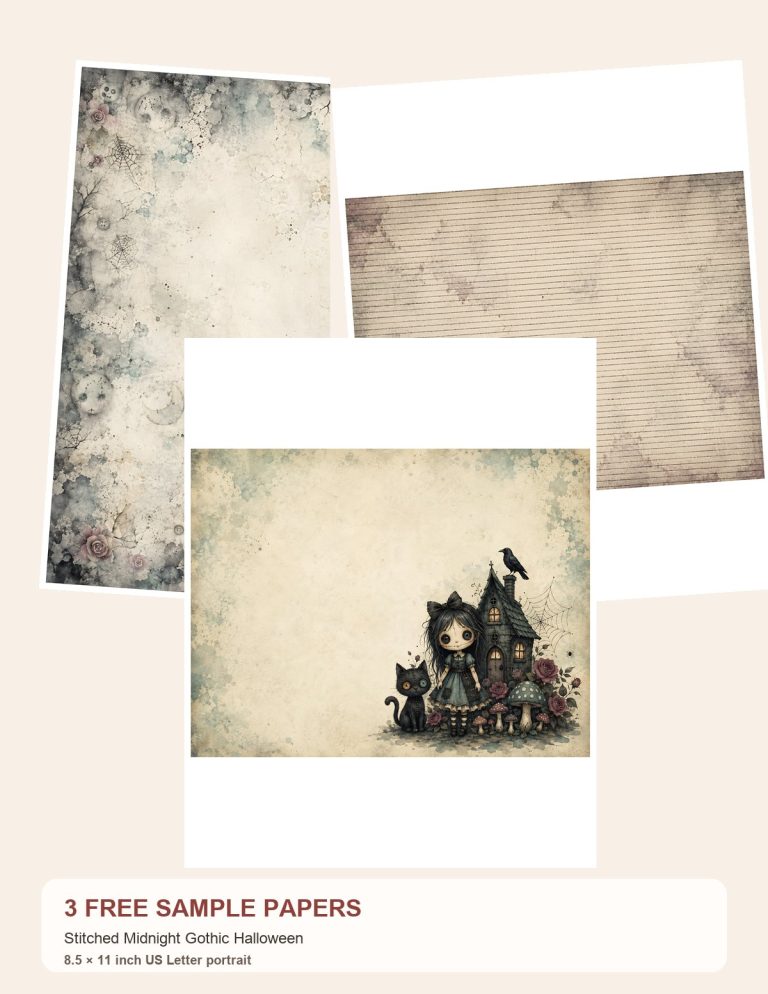 Free Stitched Midnight Gothic Halloween – 3 US Letter Paper Samples preview
