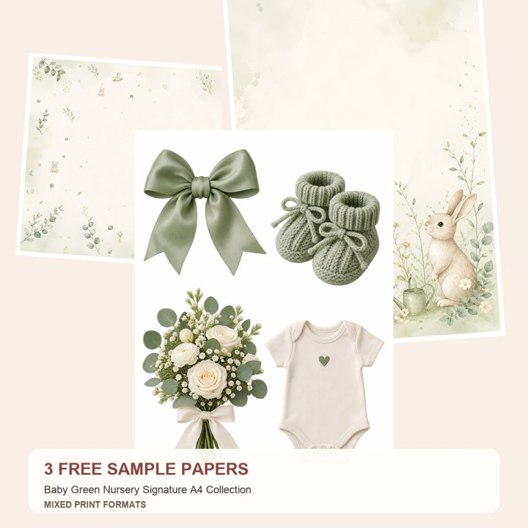 Free Baby Green Nursery Signature A4 Collection – 3 Printable Scrapbook Paper Samples preview