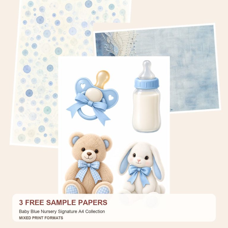 Free Baby Blue Nursery Signature A4 Collection – 3 Printable Scrapbook Paper Samples preview
