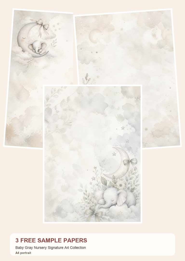 Free Baby Gray Nursery Signature A4 Collection – 3 Printable Scrapbook Paper Samples preview