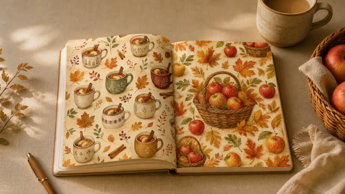 Early-Fall Harvest Journal Pages to Start Before September scrapbook collection editorial mockup using the collection paper previews