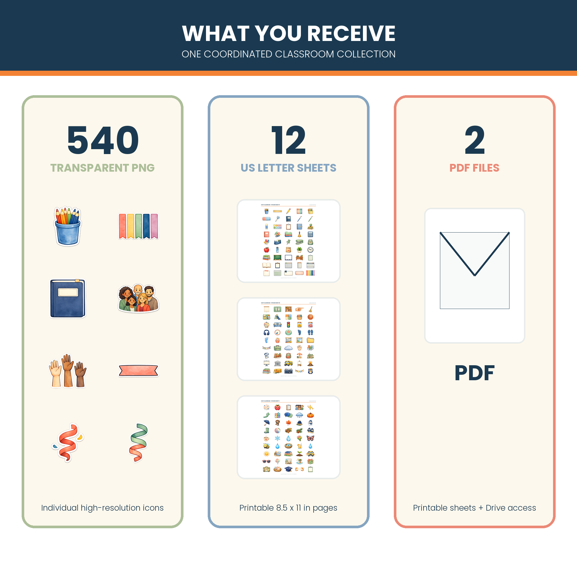 Contents of the Cozy Classroom teacher planner sticker bundle