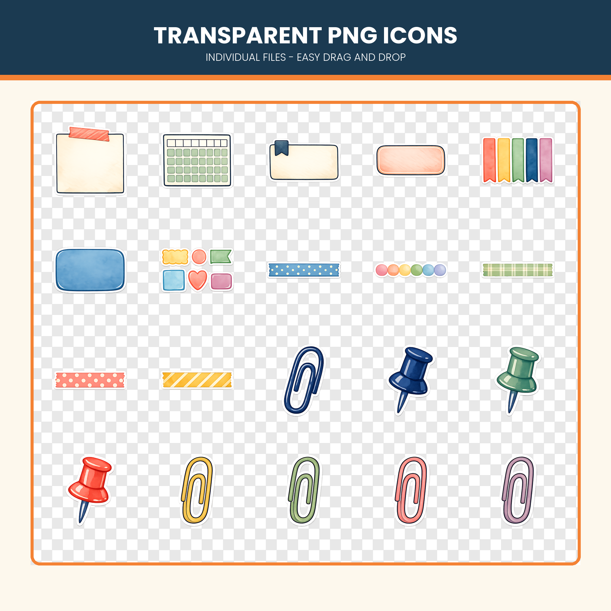 Transparent PNG classroom icons for teacher and student planners