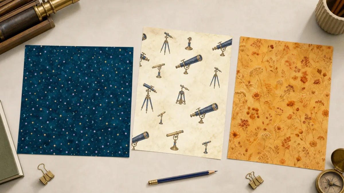 Solar Eclipse Scrapbook Pages: How to Choose Between 12×12, Letter and A4 scrapbook collection editorial mockup using the collection paper previews
