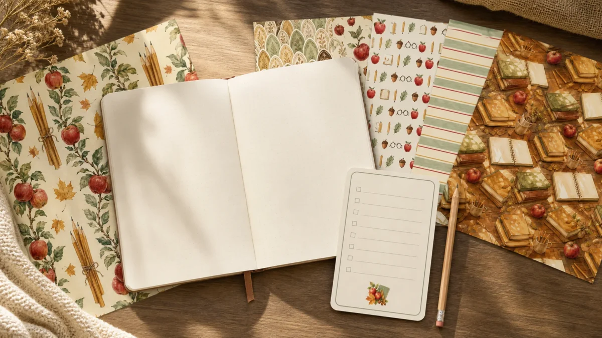 Fall Cottagecore Scrapbook Pages for Farmers’ Market and Weekend Memories scrapbook collection editorial mockup using the collection paper previews