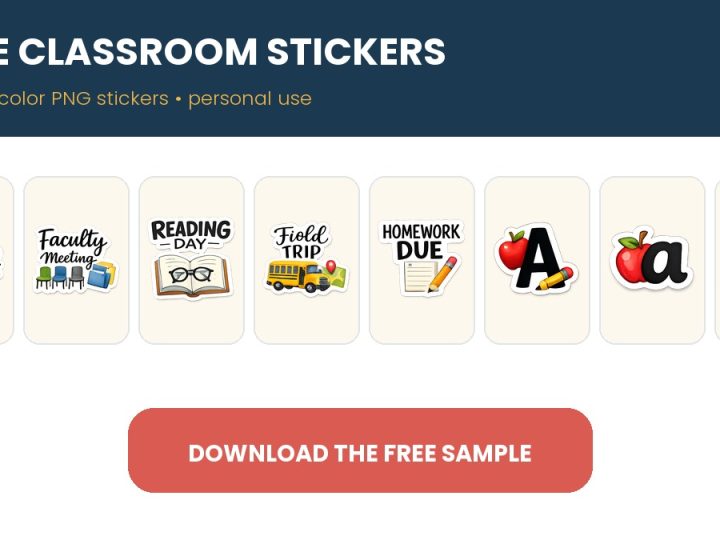 Free Watercolor Classroom Stickers – 8 Transparent PNG Samples