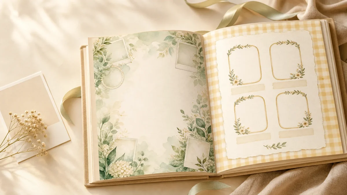 Grandmother and Grandchildren Memory Book: 8 Pages From Everyday Photos scrapbook collection editorial mockup using the collection paper previews