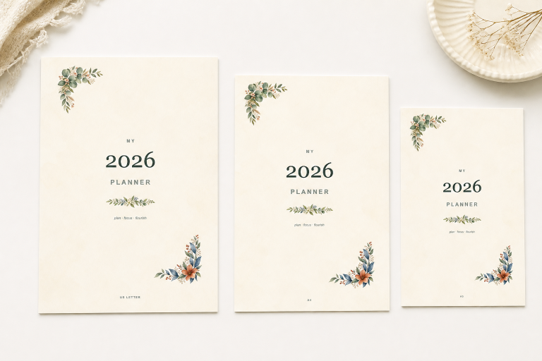 A4 Sunday start planner pair shown with original pages