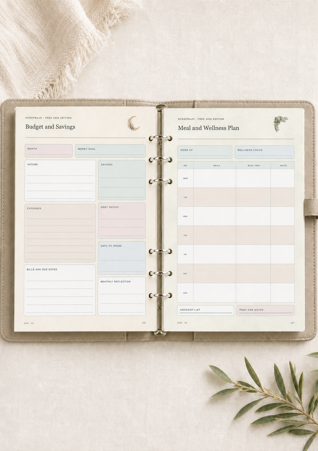 Free 2026 A5 Planner — Sunday Start PDF Pair