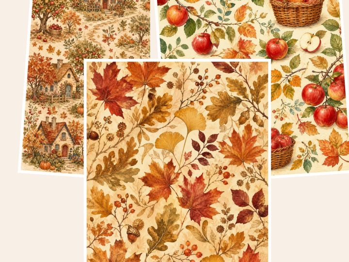 Free Autumn Cottagecore Harvest Journal – 3 Printable Scrapbook Paper Samples
