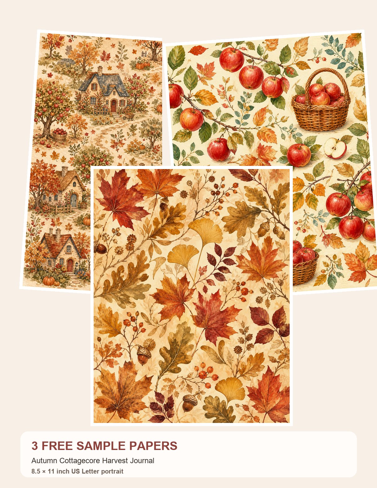 Free Autumn Cottagecore Harvest Journal – 3 Printable Scrapbook Paper Samples