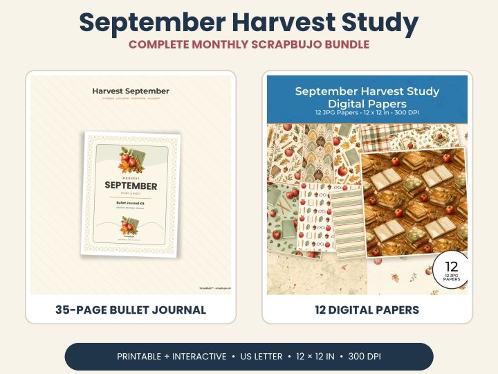 September Harvest Study Undated Bullet Journal and Digital Paper Bundle