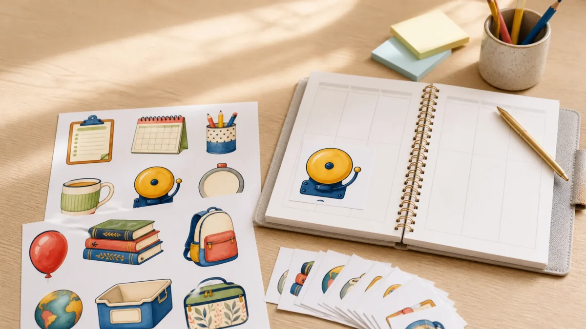 A Calm Classroom Reset: 7 Pages for Teacher Planners and Student Notes scrapbook collection editorial mockup using the collection paper previews