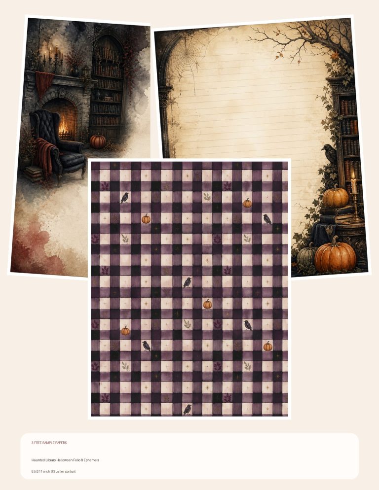 Free Haunted Library Halloween Folio & Ephemera – 3 US Letter Paper Samples preview